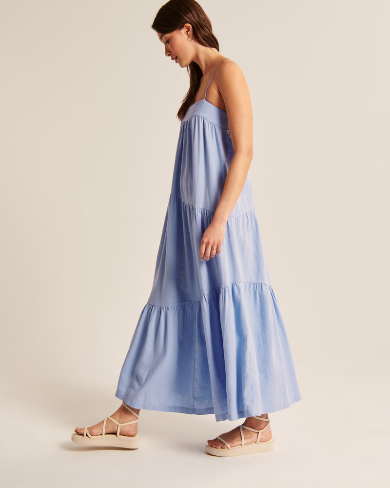 Women's Asymmetrical Tiered Maxi Dress | Women's | Abercrombie.com | Abercrombie & Fitch (US)