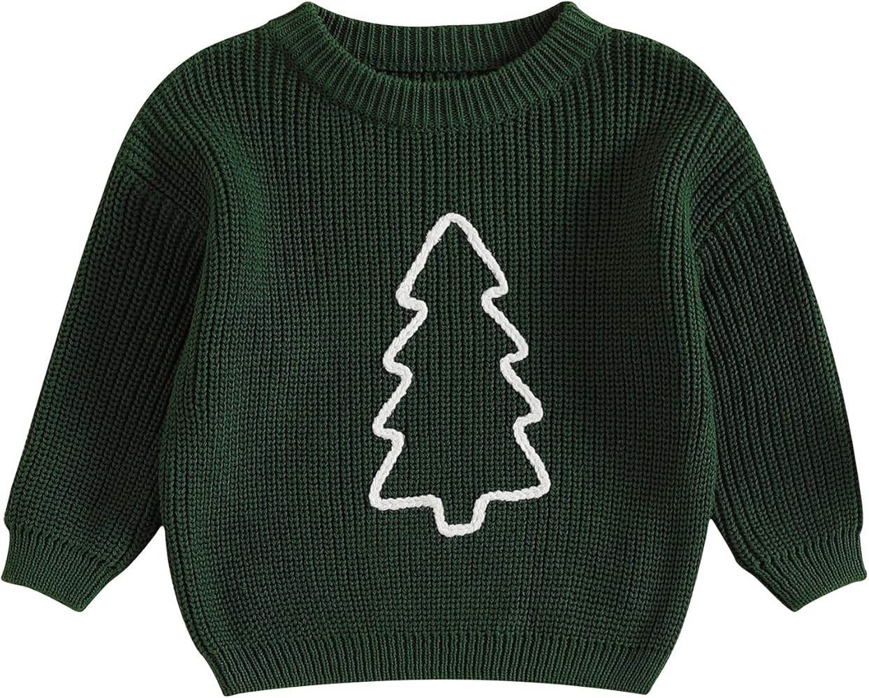 Lesimsam Toddler Baby Boy Girl Christmas Outfit Embroidery Knit Sweater Oversized Knitted Sweatsh... | Amazon (US)