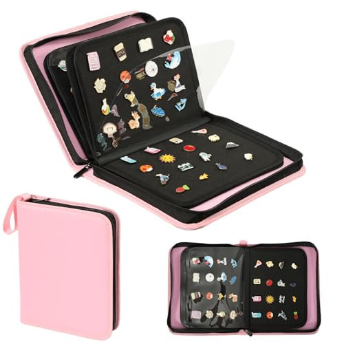 Oeun fan Enamel Pin Display Book, 6-Page Pin Trading Book, Portable Pin Bag and Pin Board (PU Pink) | Amazon (US)