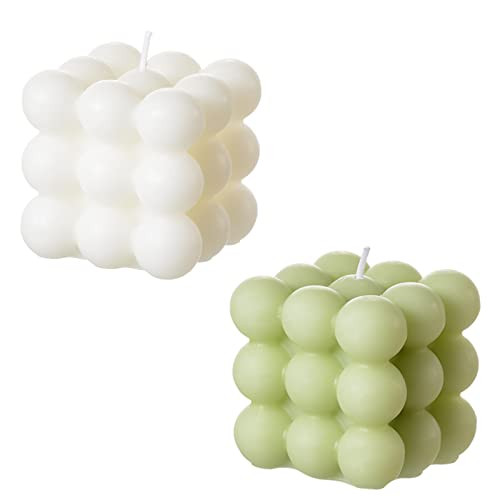 ACITHGL Bubble Candle - Cube Soy Wax Candles, Home Decor Candle, Scented Candle Set 2 Pieces, Home Use and Gifting (White+Green) | Amazon (US)