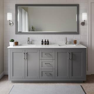Miranda 72 in. W Double Bath Vanity in Dark Gray w/Cultured Marble Vanity Top in LV Carrara with White Basins and Mirror | The Home Depot