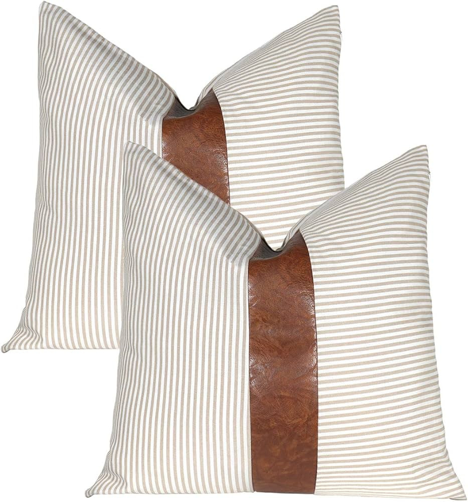 Kiuree Faux Leather Throw Pillow Cover Set of 2 Cute Farmhouse Decorative Pillow Cover for Couch ... | Amazon (US)