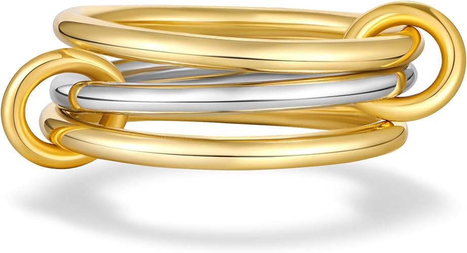 AllenCOCO 14K Gold Plated Stackable Rings, 3 Ring Set with CZ Cubic Zirconia, Gold & Silver Stack... | Amazon (US)