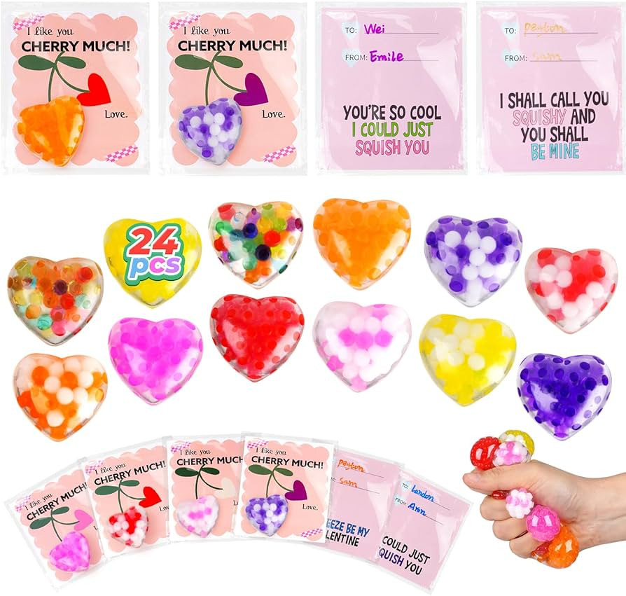 24PCS Valentines Squishies,Valentines Stress Balls for Adults,Valentine Day Cards Classroom Favor... | Amazon (US)