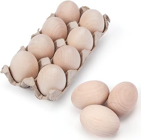 SallyFashion 8 Pcs Unpainted Wooden Eggs Fake Eggs Easter Eggs for Children DIY Game,Kitchen Craf... | Amazon (US)