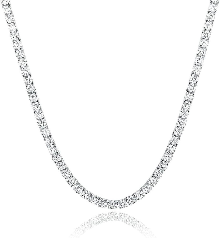 MDFUN Necklace 18K White Gold Plated | 4.0mm Round Cubic Zirconia Cut Faux Diamond Tennis Chain f... | Amazon (US)