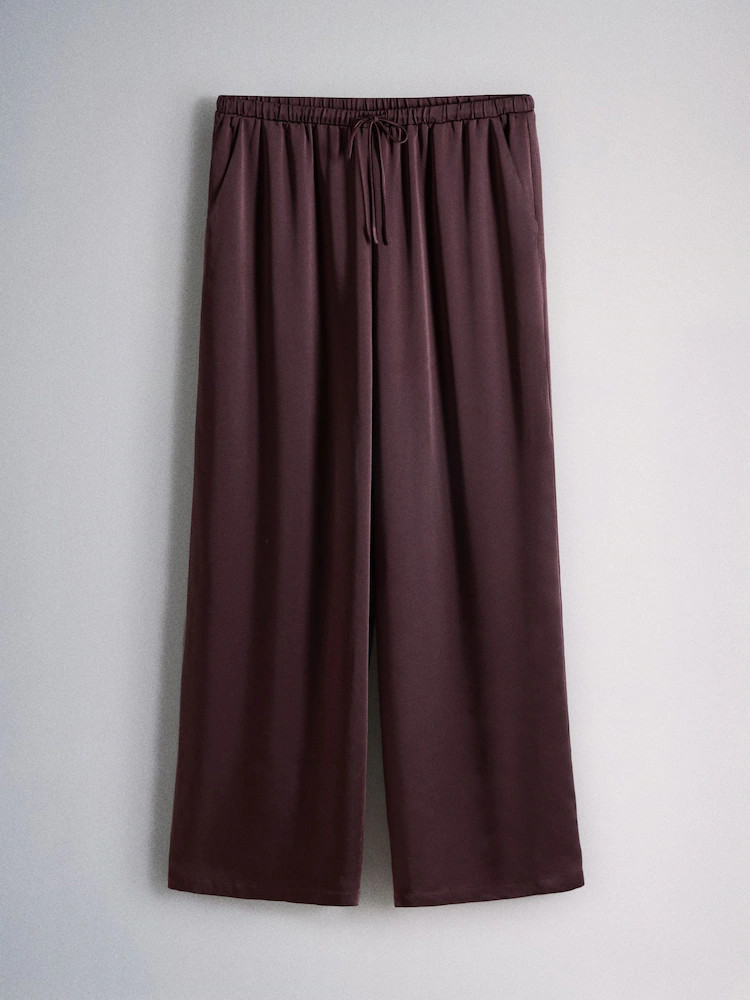 Buy The Set 2 Pack Satin Wide Leg Tie Waist Trousers Plum/Champagne from Next USA | Next US