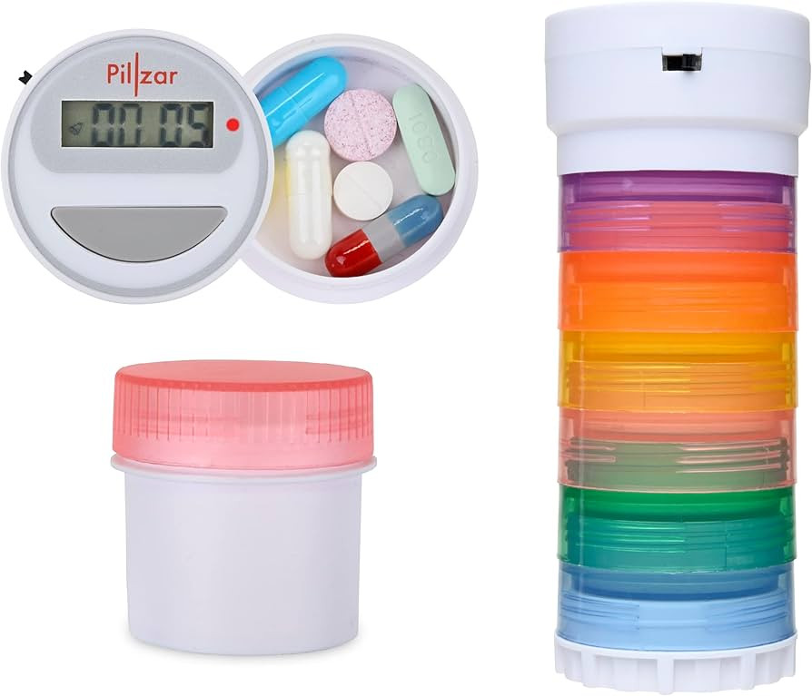 Portable Stackable Pill Organizer and Timer Cap with 14 Countdown Alarm presets. Comes with 1 Tim... | Amazon (US)