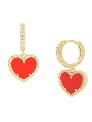 Heart 14K Goldplated & Cubic Zirconia Drop Huggie Earrings | Saks Fifth Avenue OFF 5TH