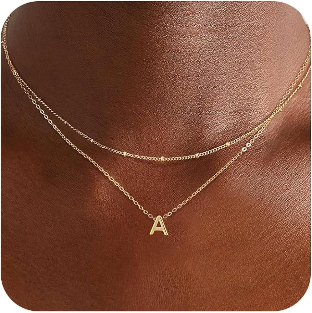 LEXODY Gold Initial Necklaces for Women, 14k Gold Plated Round Letter A-Z Pendant Necklace Trendy... | Amazon (US)