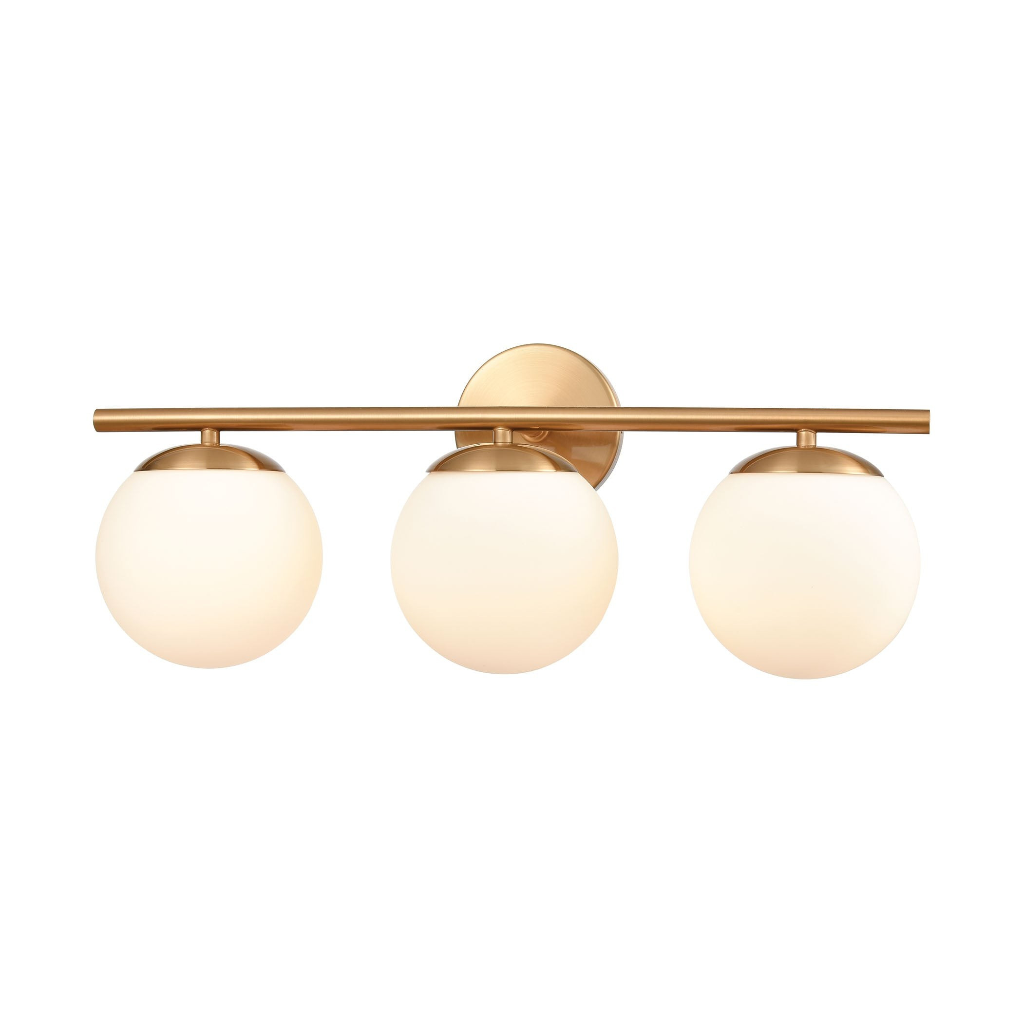 Hollywood Blvd. 3-Light Vanity Light in Satin Brass with Opal White Glass | Burke Decor