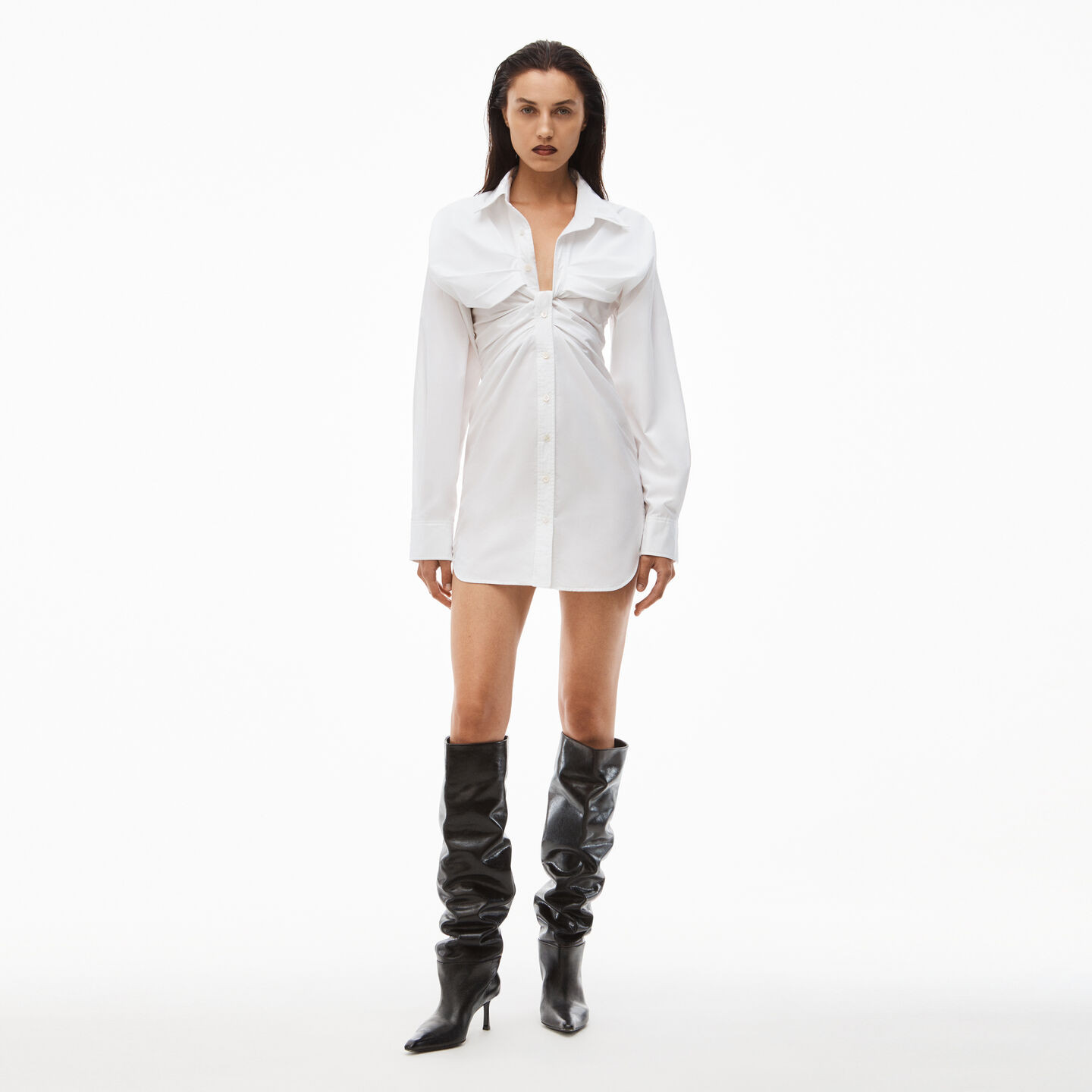 Alexander Wang Women's Twist Front Shirtdress In Compact Cotton White | Alexander Wang