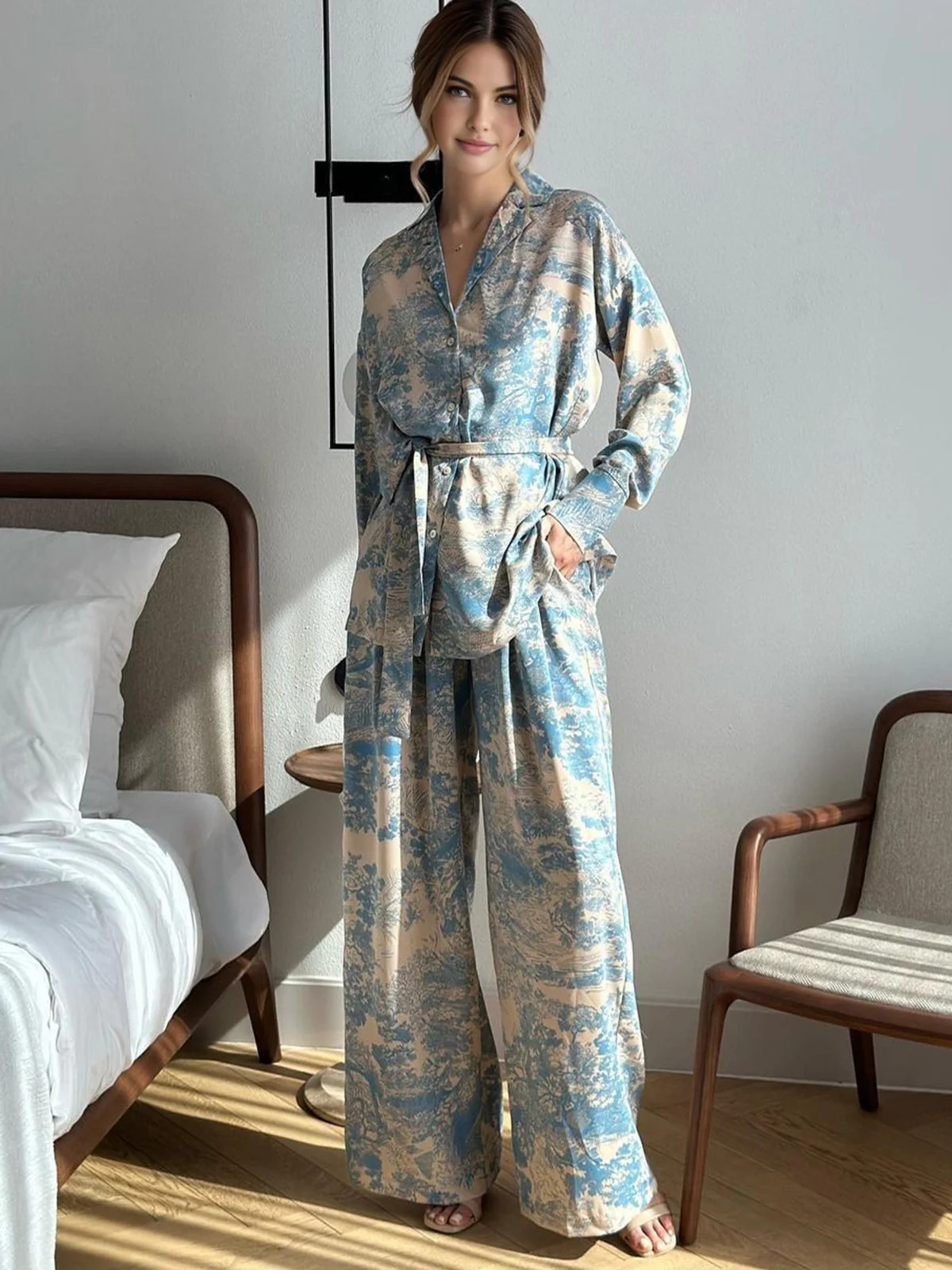 Printed Tie Up Pants Set | Commense