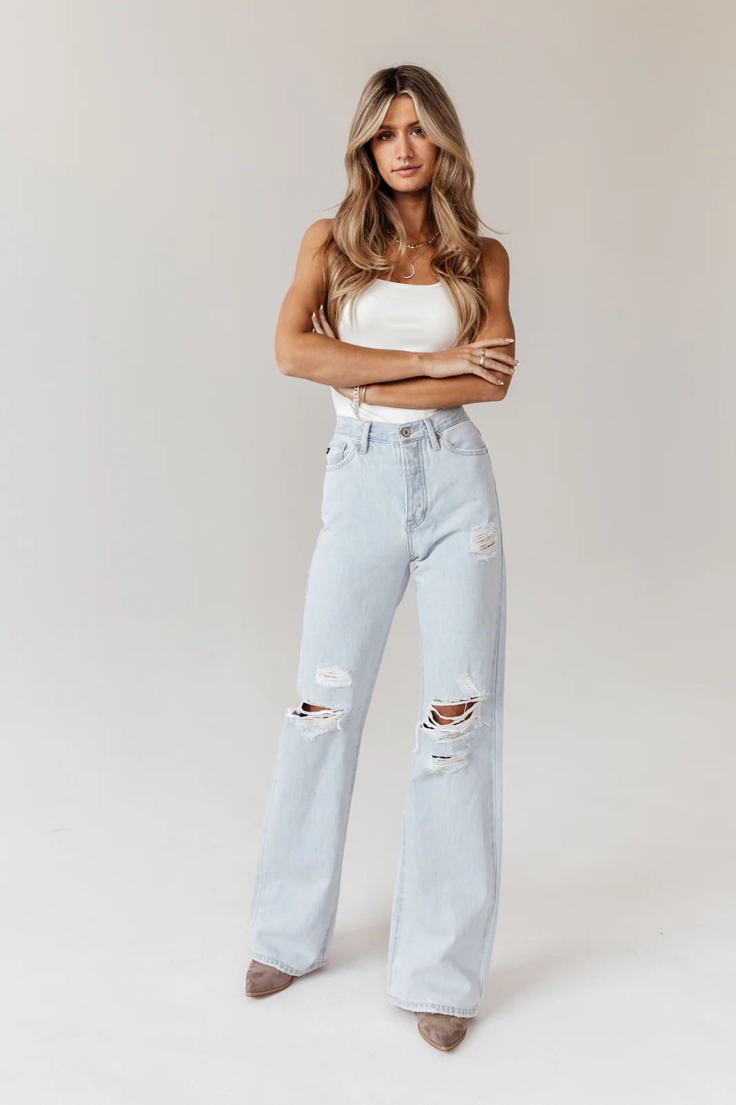 Skyscraper Wide Leg Denim in Light Wash - böhme | Böhme US
