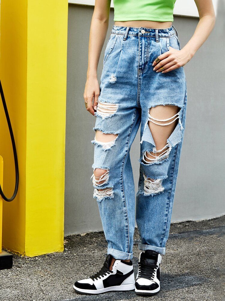 High Waisted Slant Pocket Boyfriend Jeans | SHEIN