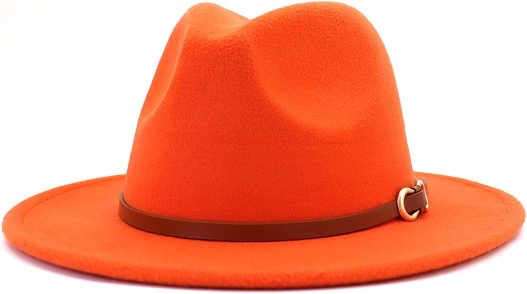 Fedora Hats for Men Women Felt Jazz Hat Wide Brim Panama Hat with Belt Buckle | Amazon (US)