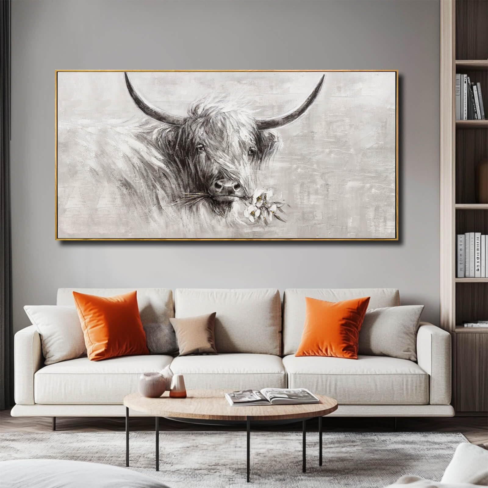 Farmhouse Decor Framed Wall Animal and Flower Artwork Grey Vintage Cow Wall Art with Frame for Li... | Amazon (US)