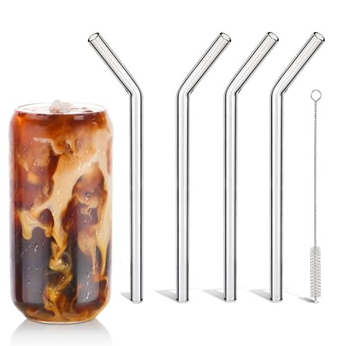 Reusable Glass Straws Shatter Resistant 10 mm 9 inch, Clear Glass Smoothie Straws Bent for Drinking - BPA Free, Eco Friendly and Easy to Clean | Amazon (US)