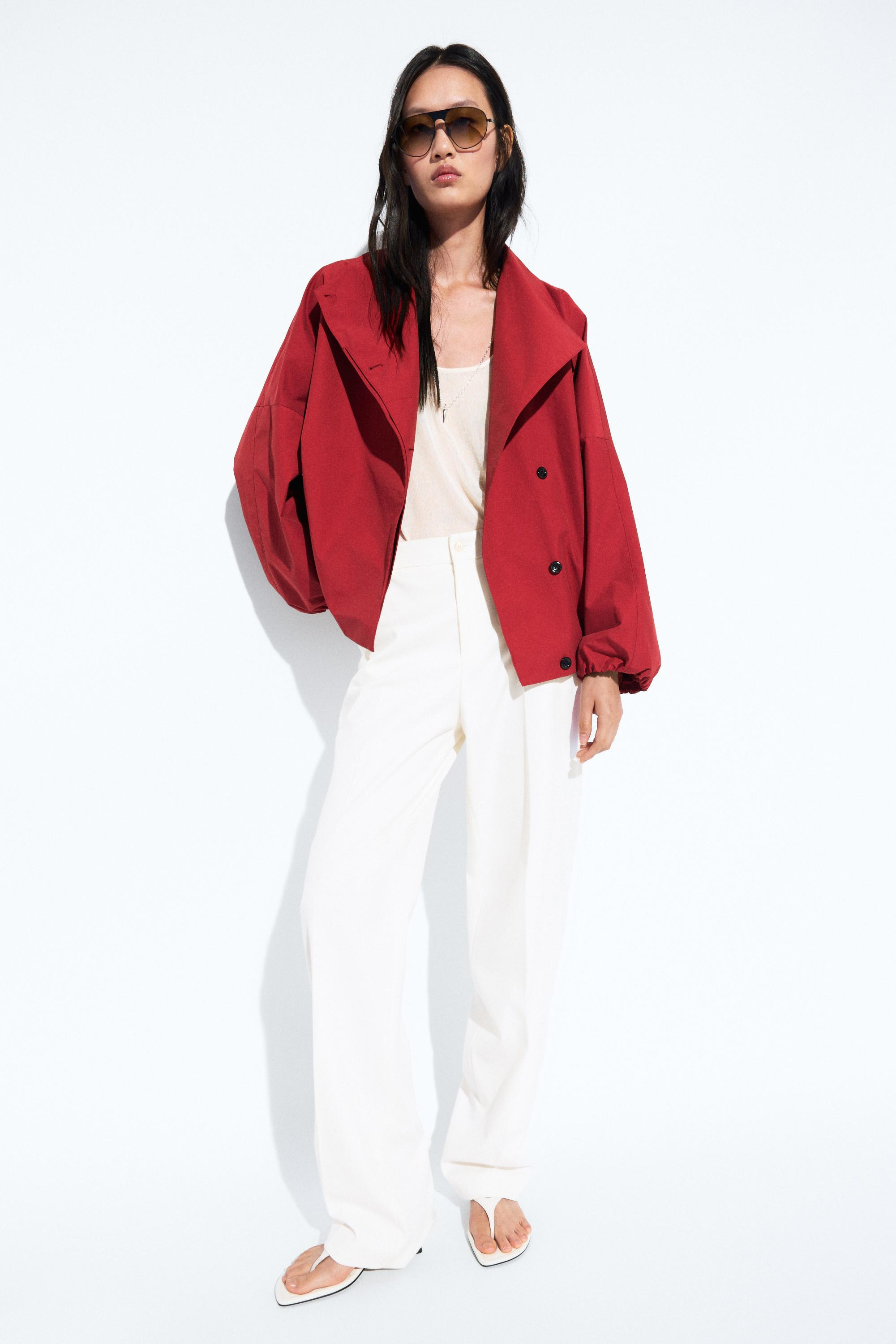 Cotton blend technical jacket with side button | Massimo Dutti UK
