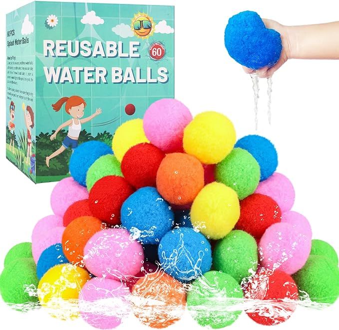 60 Pcs Reusable Water Balls, Reusable Water Balloons for Outdoor Toys and Games, Water Toys for K... | Amazon (US)