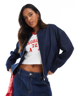 ASOS DESIGN oversized denim bomber jacket in indigo | ASOS (Global)