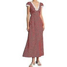 Women Summer Dresses Deep V Neck Polka Dot Prined Splice Lace Dress Elegant Cotton for Party | Amazon (US)