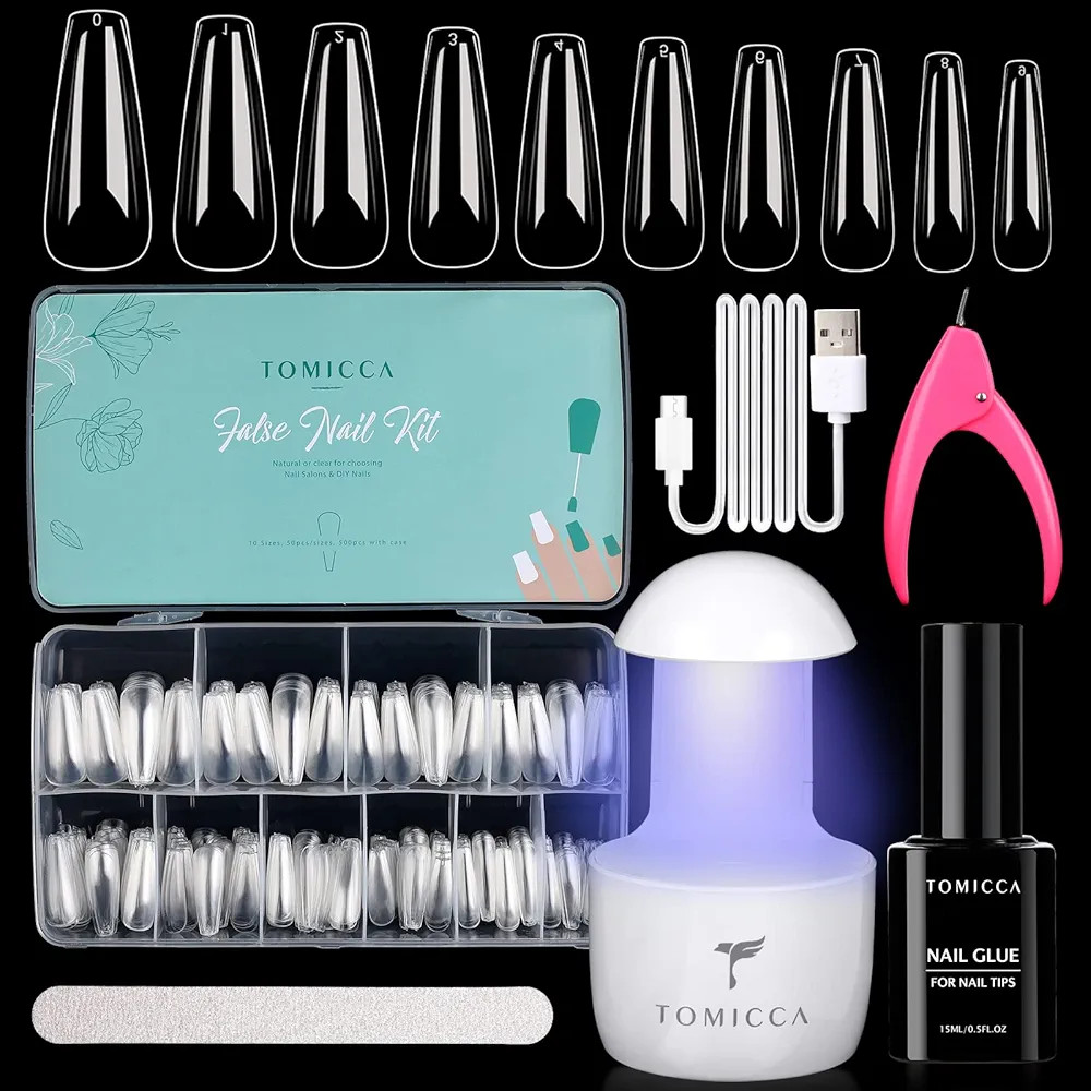 TOMICCA Nail Tips and Glue Gel Kit - Gel x Nail Kit 500pcs Long Coffin Nail Tips in Grid Box and ... | Amazon (CA)