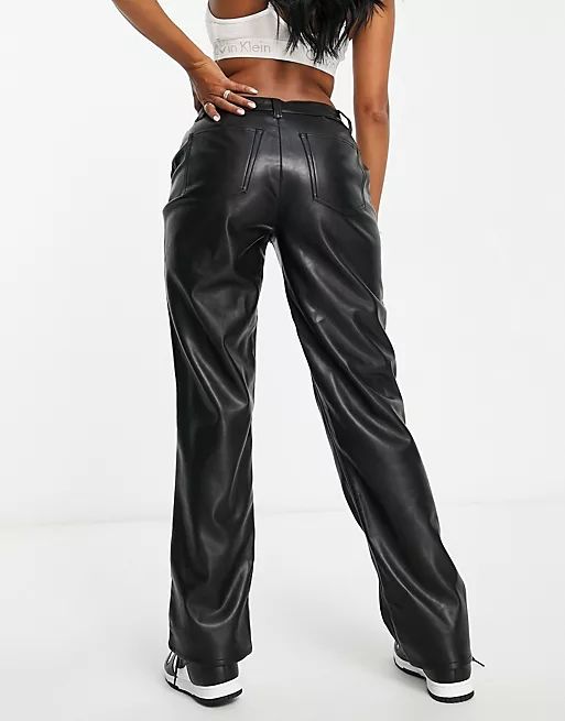 ASOS DESIGN Hourglass faux leather straight leg pants in black | ASOS (Global)