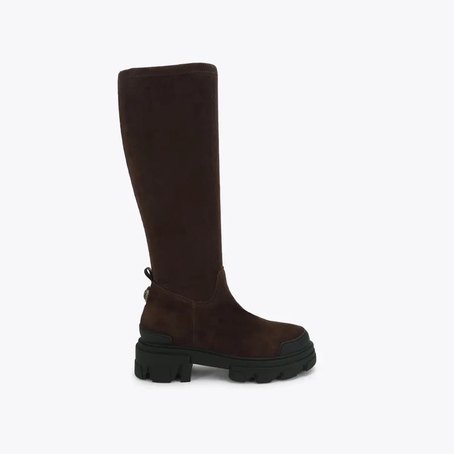 STOMP SOCK KNEE Dark Brown Suede Other Stomp Sock Knee Boot by Kurt Geiger London | Kurt Geiger US