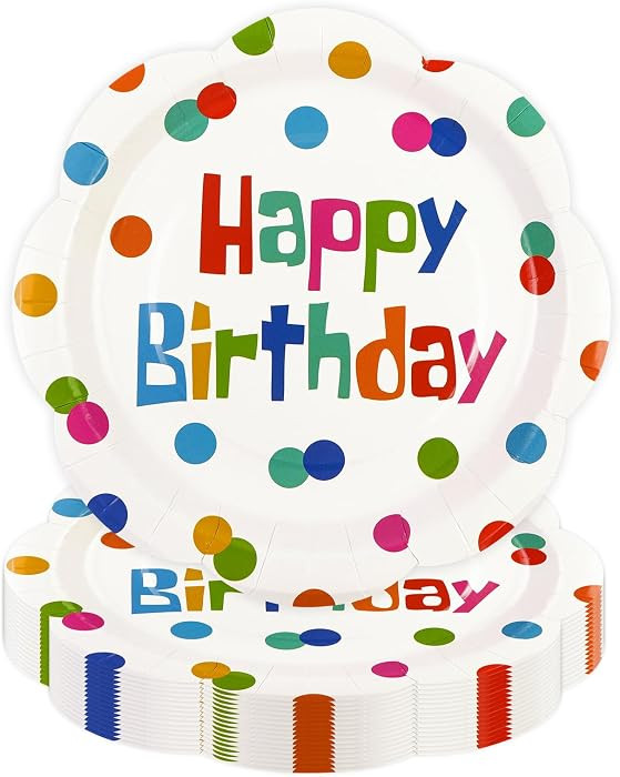 50 PCS Happy Birthday Paper Plates 7inch, Colorful Polka Dot Disposable Scalloped Cake Dessert Pl... | Amazon (US)