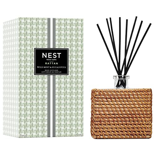 NEST Fragrances Wild Mint & Eucalyptus Fragrance Oil, Long-Lasting Reed Diffuser for Home with Rattan Sleeve, 5 Fl Oz | Amazon (US)