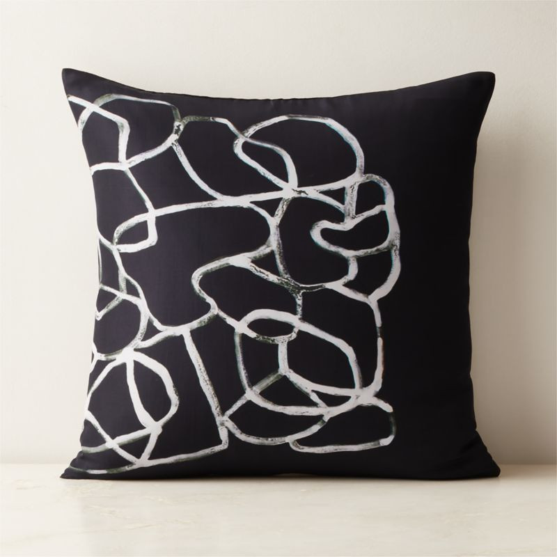 Kyo Black and White Silk Throw Pillow with Down-Alternative Insert 20"x20" | CB2 | CB2