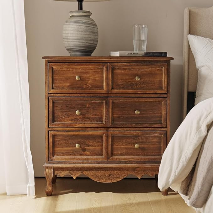 HULALA HOME 3-Drawer Nightstand with Charging Station, Drawer Organizer with Wood Legs, Farmhouse... | Amazon (US)