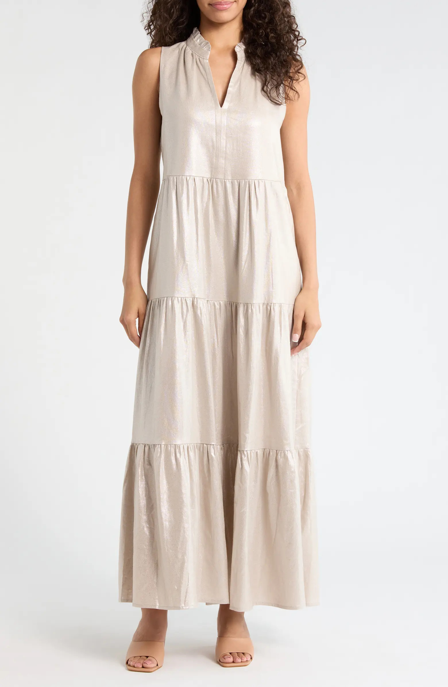 Ruffle Sleeveless Tiered Linen Blend Maxi Dress | Nordstrom