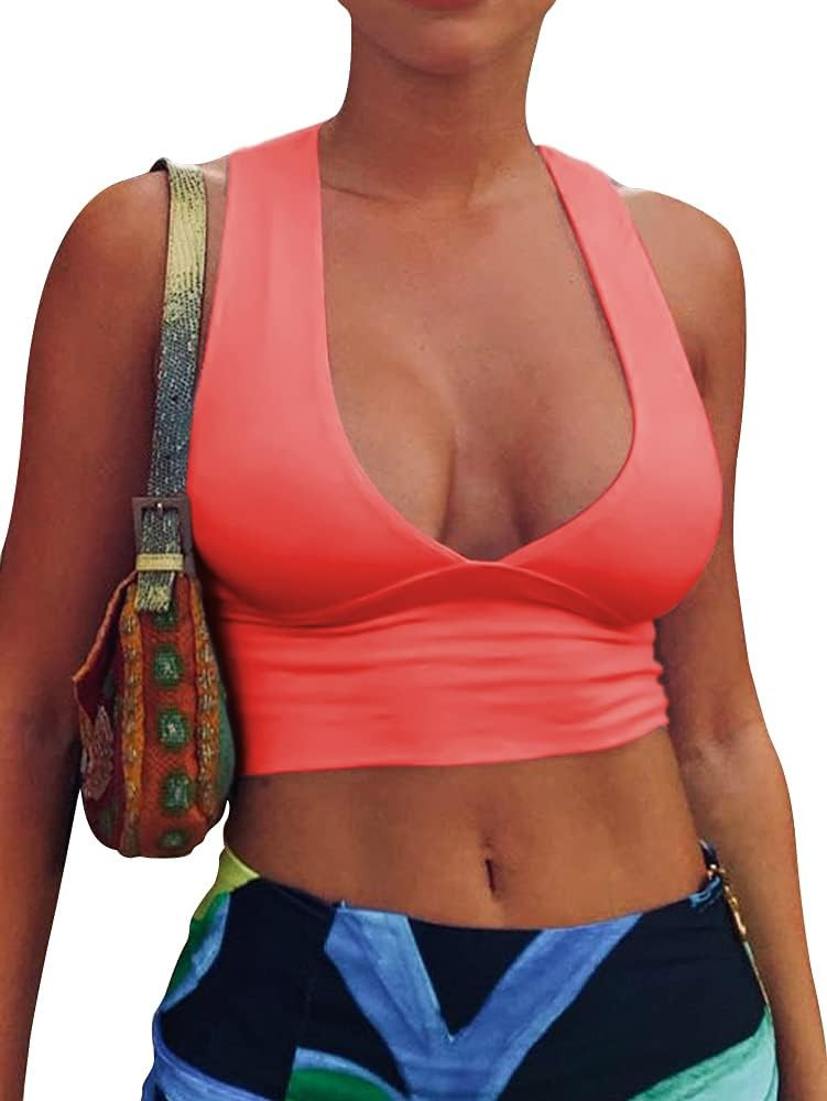 AEPEBO Sexy Crop Tops for Women Deep V Neck Back Cutout Sleeveless Plunge Racerback Tank Cropped ... | Amazon (US)