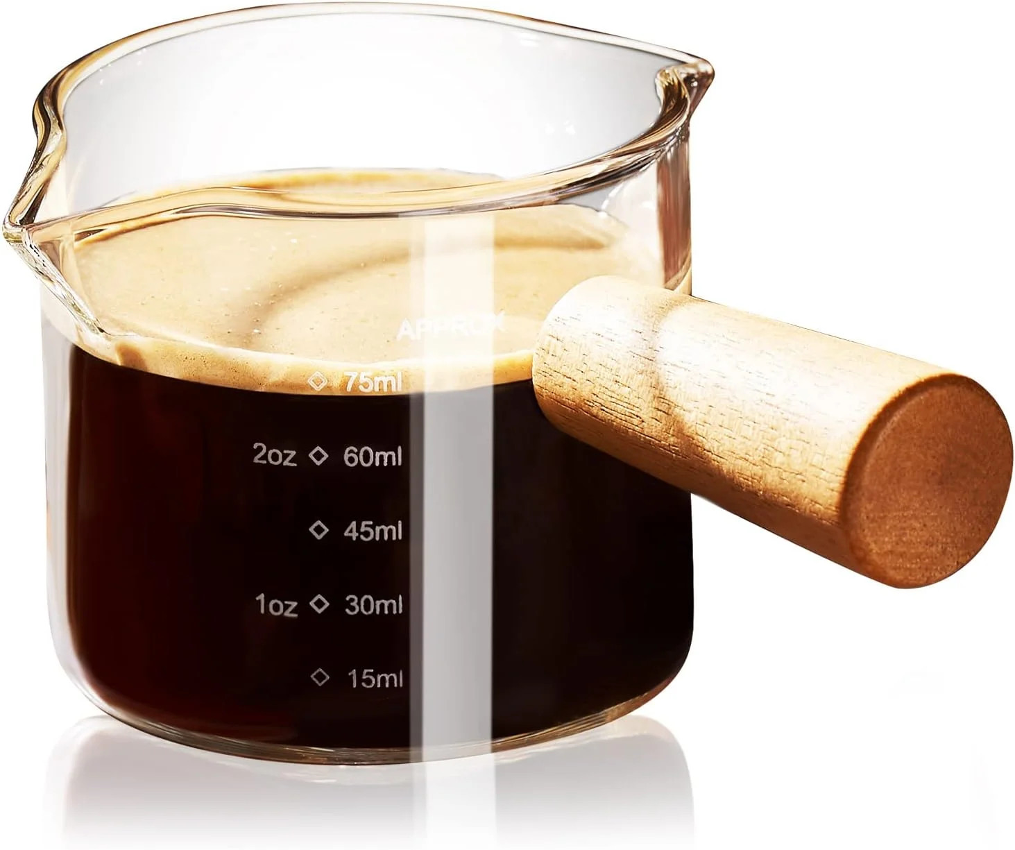 Baalaka Espresso Cup with Wood Handle - Double Spout & V-Mouth Glass, Dual Scale 3.5oz Milk Froth... | Walmart (US)