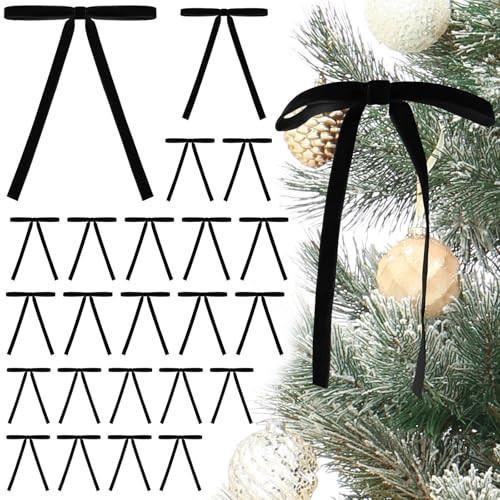 Tsorode 24 Pcs Black Velvet Bows for Christmas Tree, Black Velvet Bows Ornaments Christmas Tree Bow for Gift Wrapping Door Vintage Garland Wreath,Rustic Holiday Decor-3/8'' Wide, 5 x 7 inch | Amazon (US)