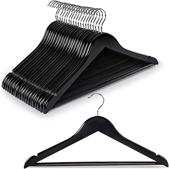 TOPIA HANGER Wooden Hangers 20 Pack, Black Wood Coat Hangers for Closet with Non-Slip Pants Bar, ... | Amazon (US)