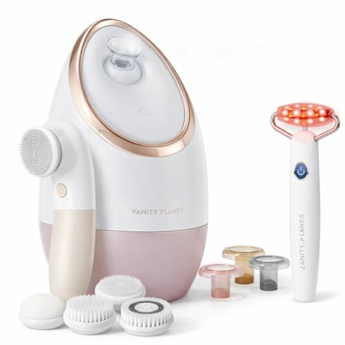 Vanity Planet Rose Gold Skincare Bundle – Aira Ionic Facial Steamer, Raedia Facial Cleansing Brush Warm Gray & Mila Contour & Define LED Facial Roller for Radiant, Firm Skin | Amazon (US)