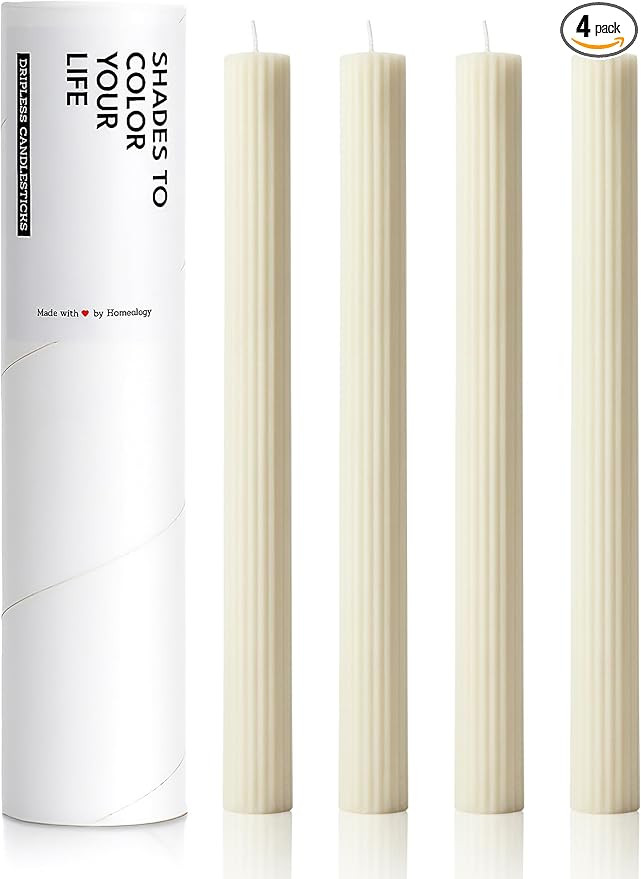 10" Ribbed Candle Sticks, Ivory, 4-Pack, Unscented Taper Candles | Amazon (US)