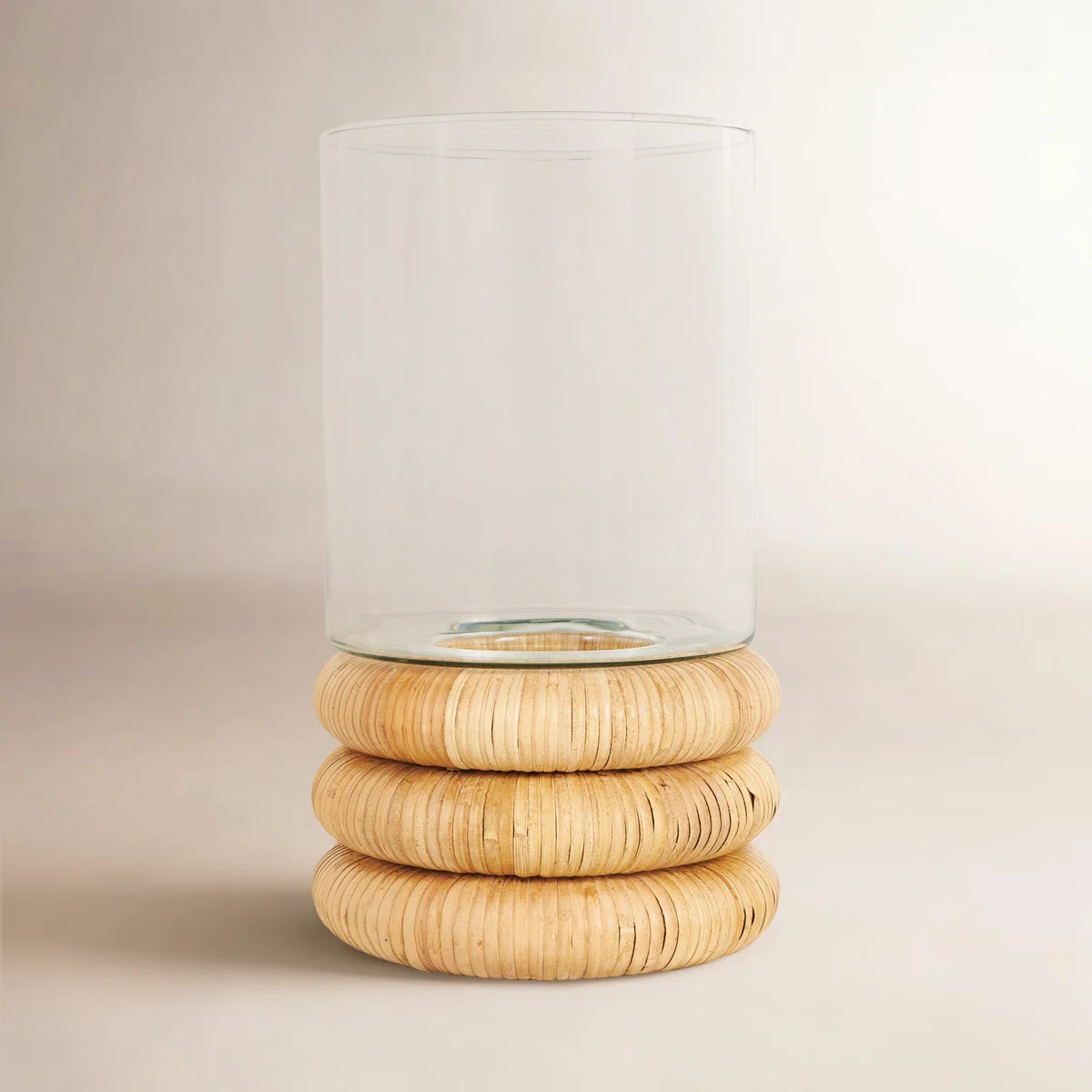 Delevan Cole And Grey Glass Round Hurricane Lamp With Light Brown Woven Base | Wayfair North America