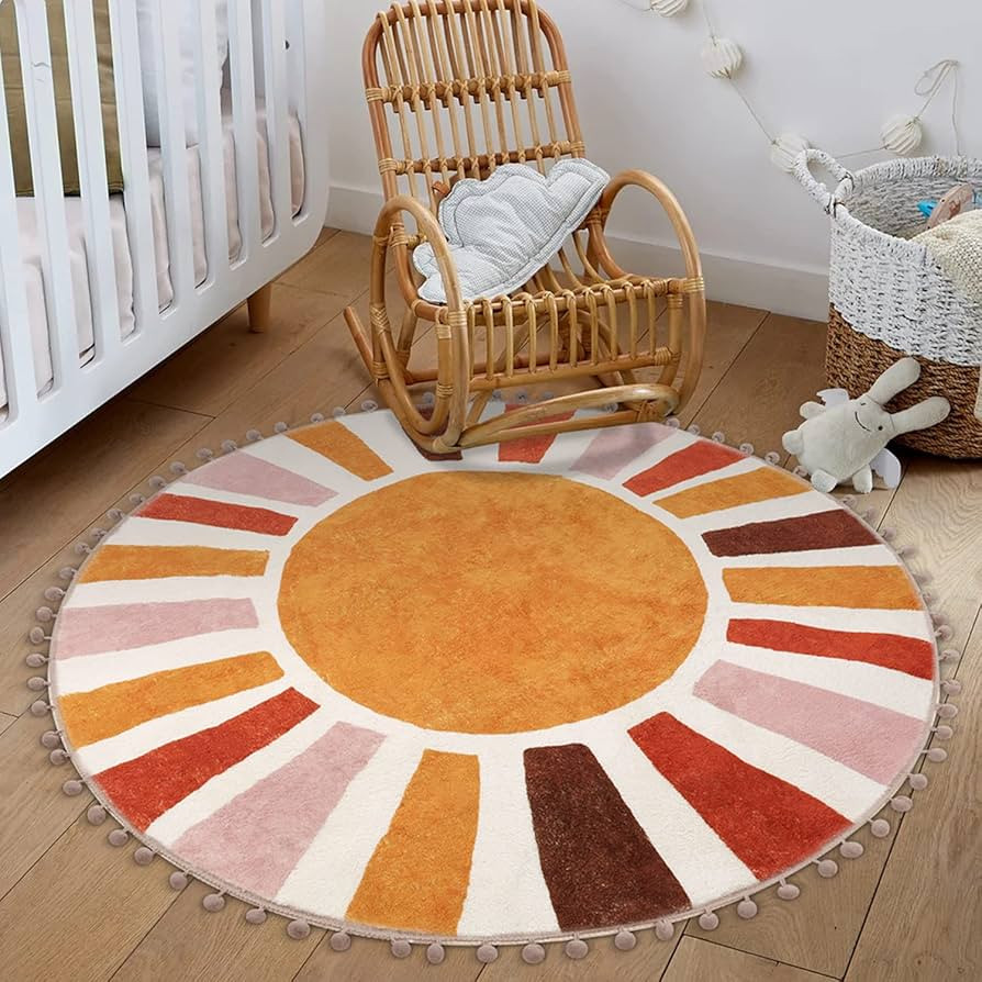LIVEBOX Retro Sun Round Rug 4 ft,Colorful Boho Rug for Bedroom,Living Room, Cute Circle Area Rug ... | Amazon (US)