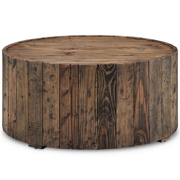 Beaumont Lane Round Solid Wood Coffee Table with Casters in Rustic Pine - Walmart.com | Walmart (US)