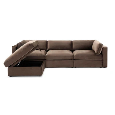 Bella 3 Seater + Storage Ottoman - Dusty Blue Performance Velvet | Bellamia Collections