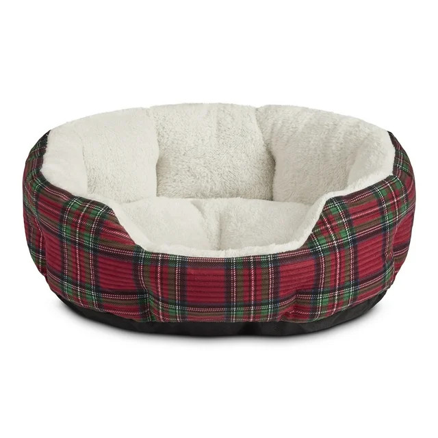 Vibrant Life Small Holiday Cuddler Dog Bed, Cat Bed, Red Tartan - Walmart.com | Walmart (US)