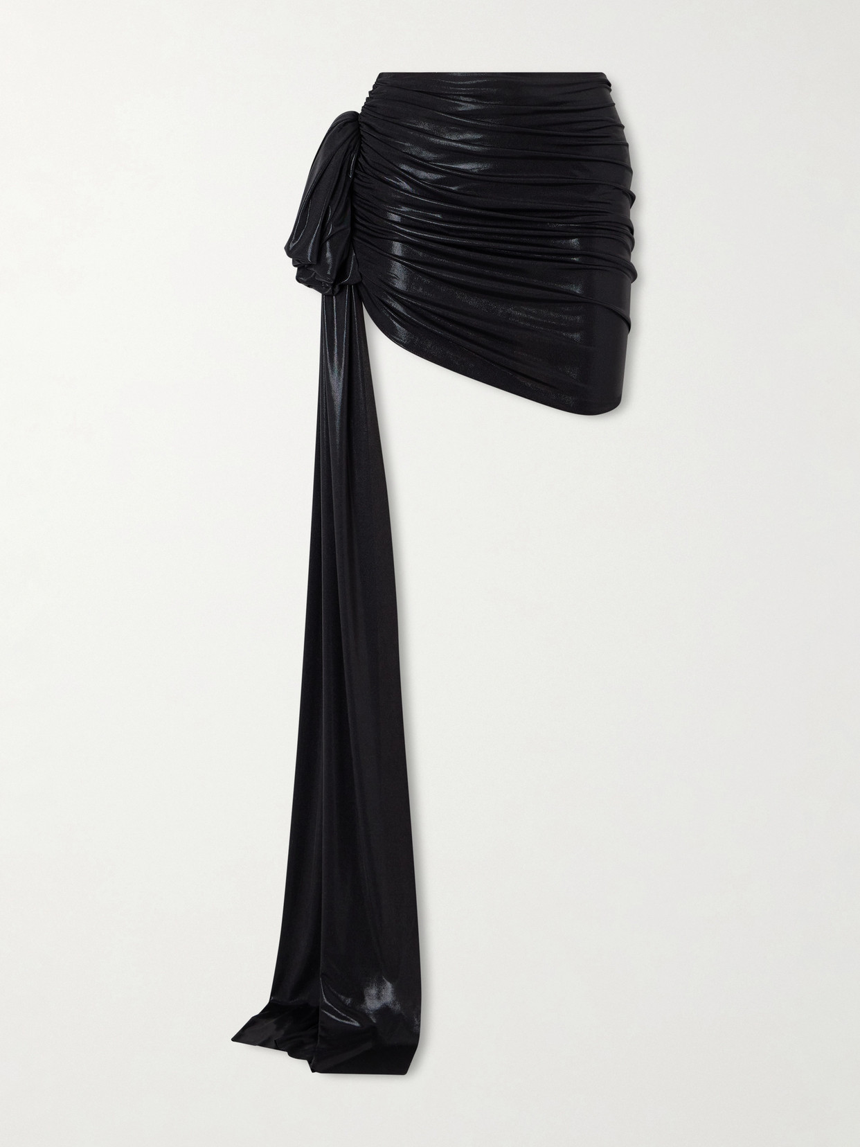 Norma Kamali - Diana Pickleball Bow-detailed Stretch-lamé Mini Skirt - Black | NET-A-PORTER (US)