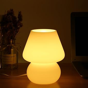 Mushroom lamp,Glass Mushroom Bedside Table Lamp Translucent Murano Vintage Style Striped Small Ni... | Amazon (US)