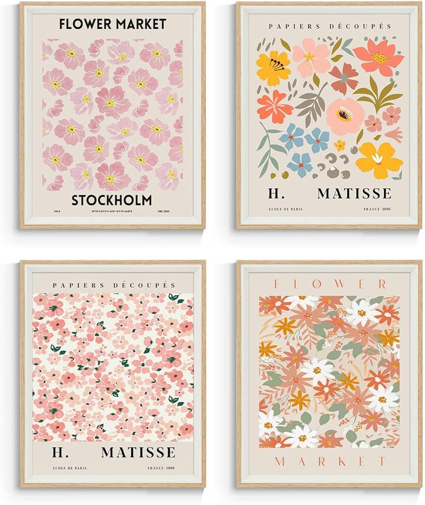InSimSea Framed Flower Market Wall Art Prints, Danish Pastel Wall Decor, Pink Pastel Flowers Wall... | Amazon (US)