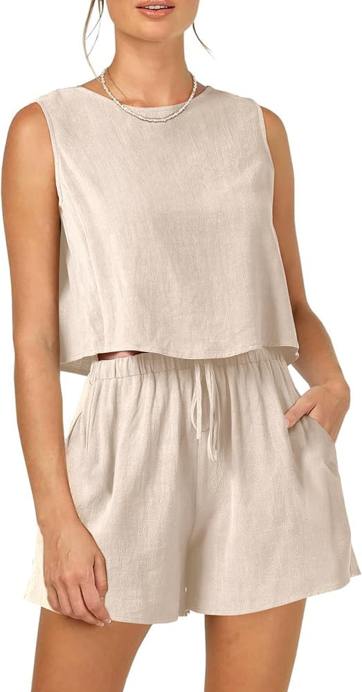 PRETTYGARDEN Womens 2024 Summer 2 Piece Button Back Crop Tank Tops And High Waist Shorts Set | Amazon (US)
