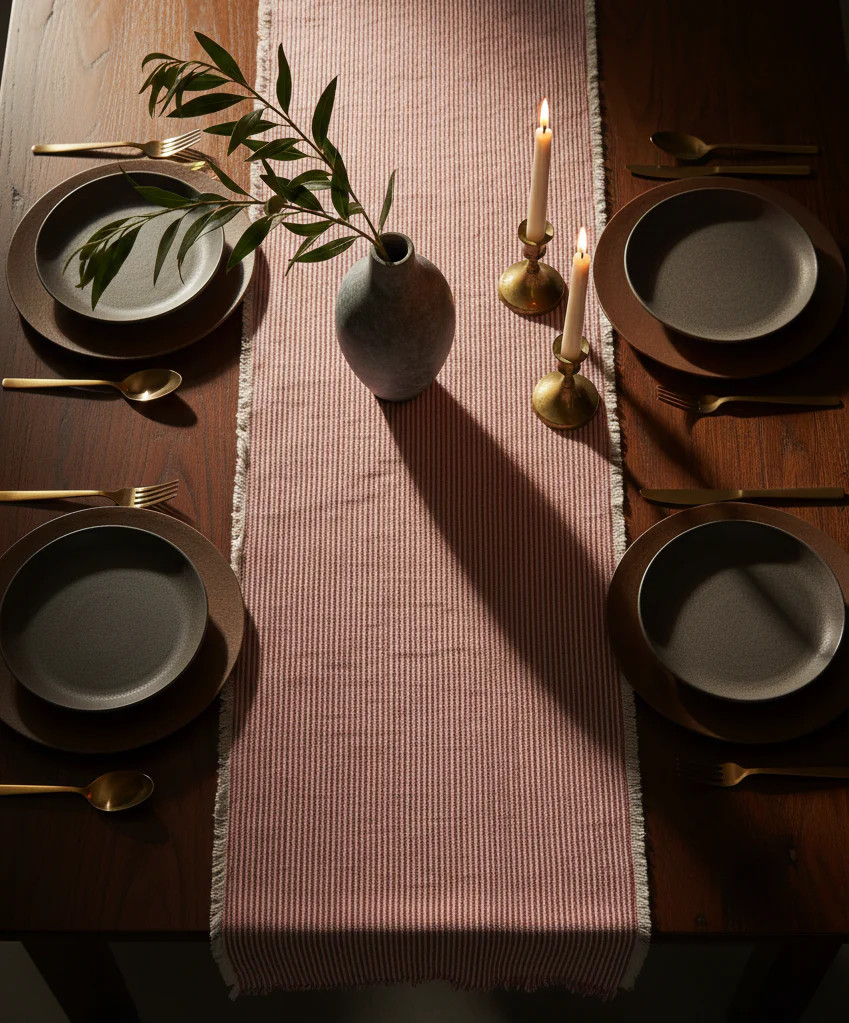 Red + White Striped Table Runner with Fringe | Pepper + Vetiver